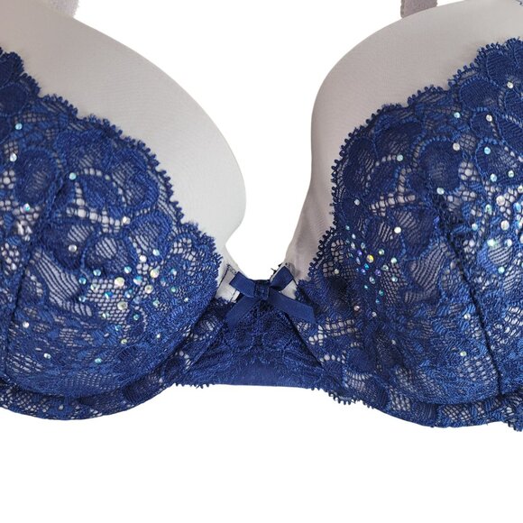 Victoria's Secret Dream Angels Perfect Coverage Bra Blue 34C Rhinestones Lined - Picture 3 of 10